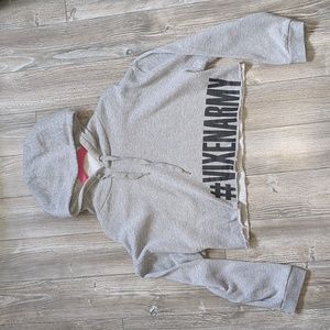 VXN Vixen Army Cropped Heathered Grey Hoodie L